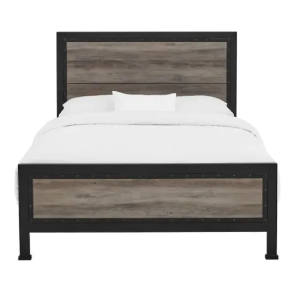 Beds & Headboards-Kirkland's Home Industrial Wood Queen Bed With Metal Frame Brown