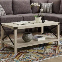 Coffee Tables-Kirkland's Home Industrial X-Frame Coffee Table White