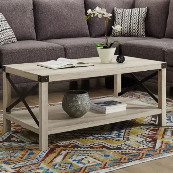 Coffee Tables-Kirkland's Home Industrial X-Frame Coffee Table White