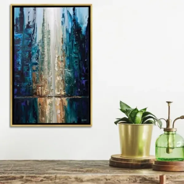 Framed Art-Kirkland's Home Infinite Reflection Abstract Canvas Framed Art Gold/Black/Blue