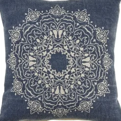 Pillows-Kirkland's Home Intricate Medallion Navy And Cream Pillow Blue/White