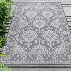 Outdoor Rugs-Kirkland's Home Irene Gray Daffodil Outdoor Area Rug, 6X9 Gray/White