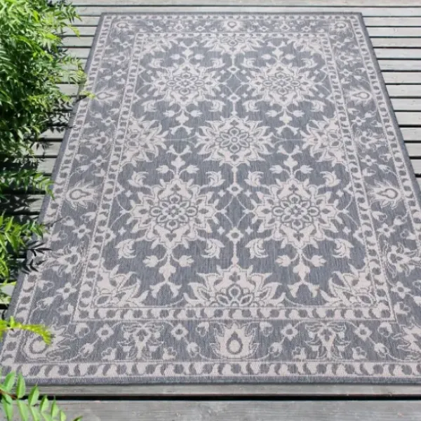 Outdoor Rugs-Kirkland's Home Irene Gray Daffodil Outdoor Area Rug, 6X9 Gray/White