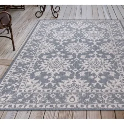 Outdoor Rugs-Kirkland's Home Irene Gray Daffodil Outdoor Area Rug, 6X9 Gray/White