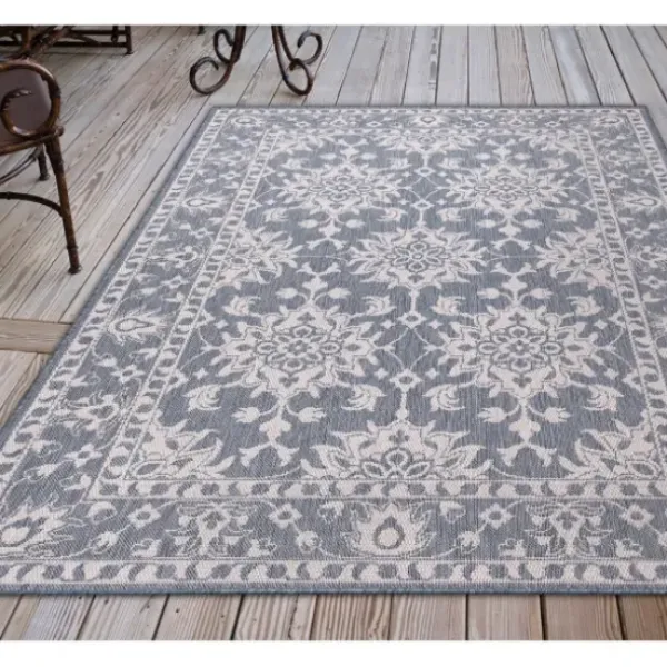 Outdoor Rugs-Kirkland's Home Irene Gray Daffodil Outdoor Area Rug, 6X9 Gray/White