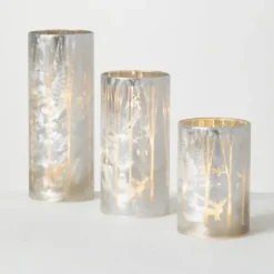 Candle Holders-Kirkland's Home Iridescent Reindeer Led Pillar Holders, Set Of 3 White/Silver
