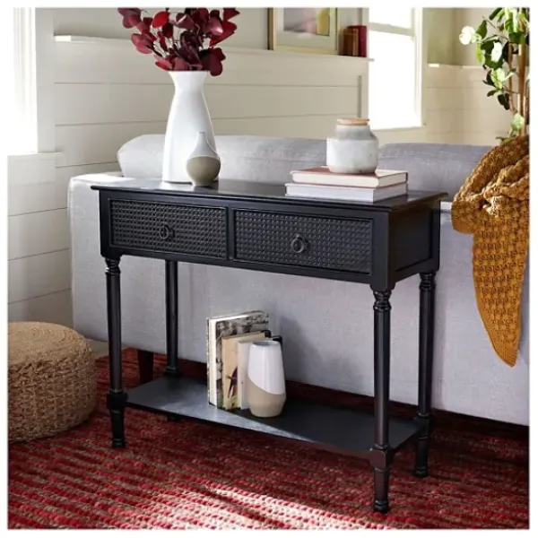 Console Tables-Kirkland's Home Irma Textured Drawers Console Table Black