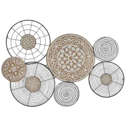 Wall Plaques-Kirkland's Home Iron And Wood Layered Plates Wall Plaque Black