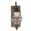 Sconces-Kirkland's Home Iron Glass Incased Wood Back Led Wall Sconce