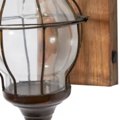 Sconces-Kirkland's Home Iron Glass Incased Wood Back Led Wall Sconce