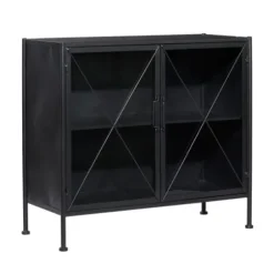 Cabinets & Sideboards-Kirkland's Home Iron X-Panel Cabinet Black