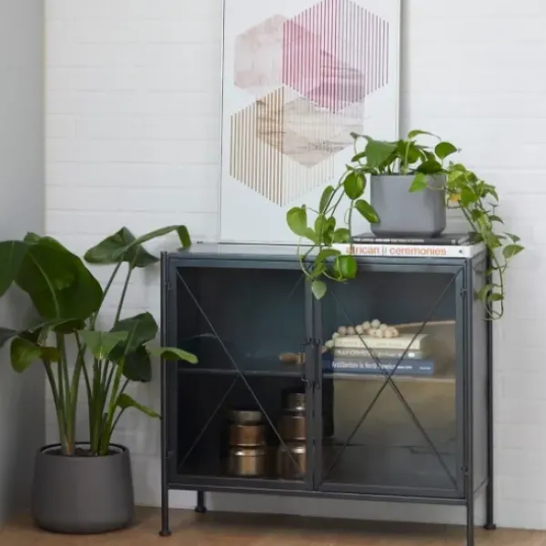 Cabinets & Sideboards-Kirkland's Home Iron X-Panel Cabinet Black