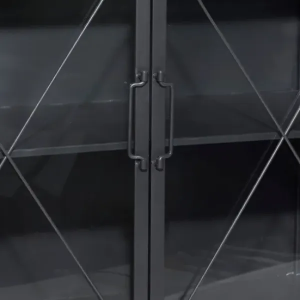Cabinets & Sideboards-Kirkland's Home Iron X-Panel Cabinet Black
