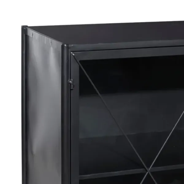 Cabinets & Sideboards-Kirkland's Home Iron X-Panel Cabinet Black