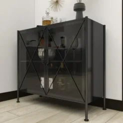 Cabinets & Sideboards-Kirkland's Home Iron X-Panel Cabinet Black