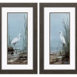 Framed Art-Kirkland's Home Island Egret Framed Art Prints, Set Of 2 Blue/White/Brown