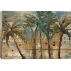 Wall Plaques-Kirkland's Home Island Morning Palms Wood Art Print Blue/Brown