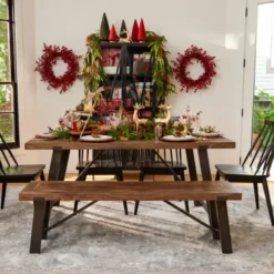 Dining Chairs-Kirkland's Home Ivan Wood And Metal Dining Bench Brown