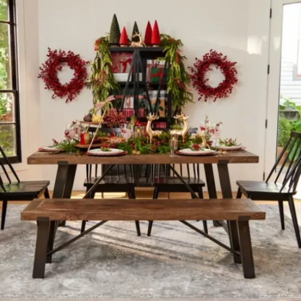 Dining Chairs-Kirkland's Home Ivan Wood And Metal Dining Bench Brown