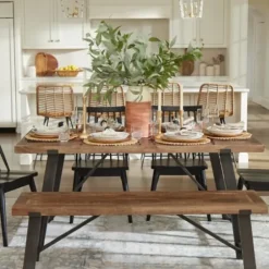 Dining Chairs-Kirkland's Home Ivan Wood And Metal Dining Bench Brown