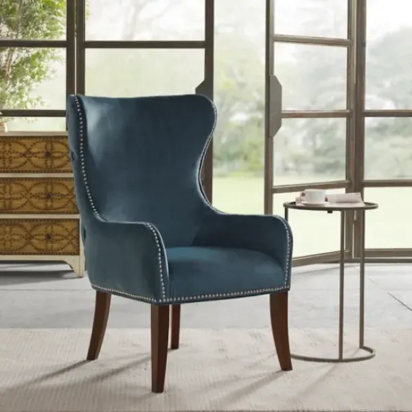 Accent Chairs-Kirkland's Home Ivey Button Tufted Accent Chair Blue