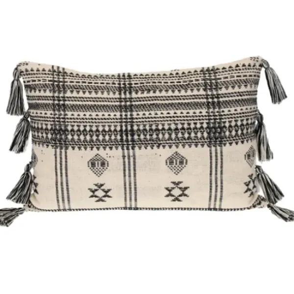 Pillows-Kirkland's Home Ivory And Black Boho Stripes Lumbar Pillow Ivory/Black