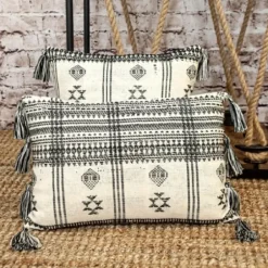 Pillows-Kirkland's Home Ivory And Black Boho Stripes Lumbar Pillow Ivory/Black