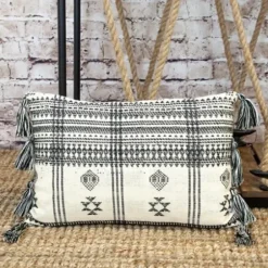 Pillows-Kirkland's Home Ivory And Black Boho Stripes Lumbar Pillow Ivory/Black