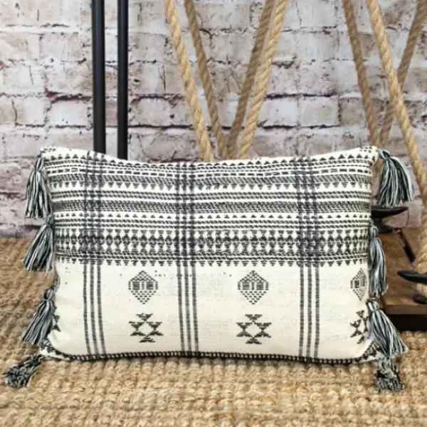 Pillows-Kirkland's Home Ivory And Black Boho Stripes Lumbar Pillow Ivory/Black