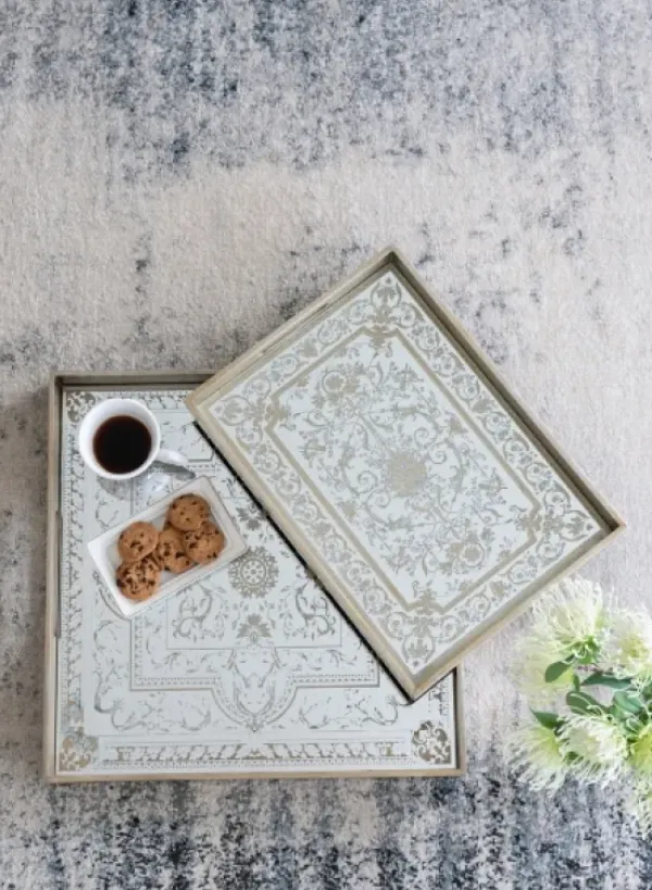 Decorative Trays-Kirkland's Home Ivory And Clover Mosaic Capiz Shell Tray, 17 In. Green/Ivory