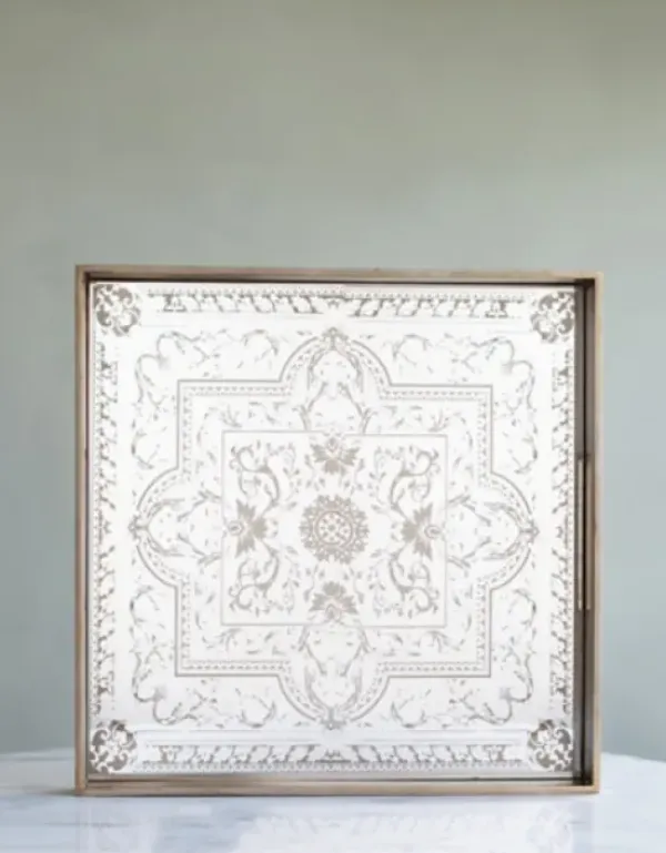 Decorative Trays-Kirkland's Home Ivory And Clover Mosaic Capiz Shell Tray, 17 In. Green/Ivory