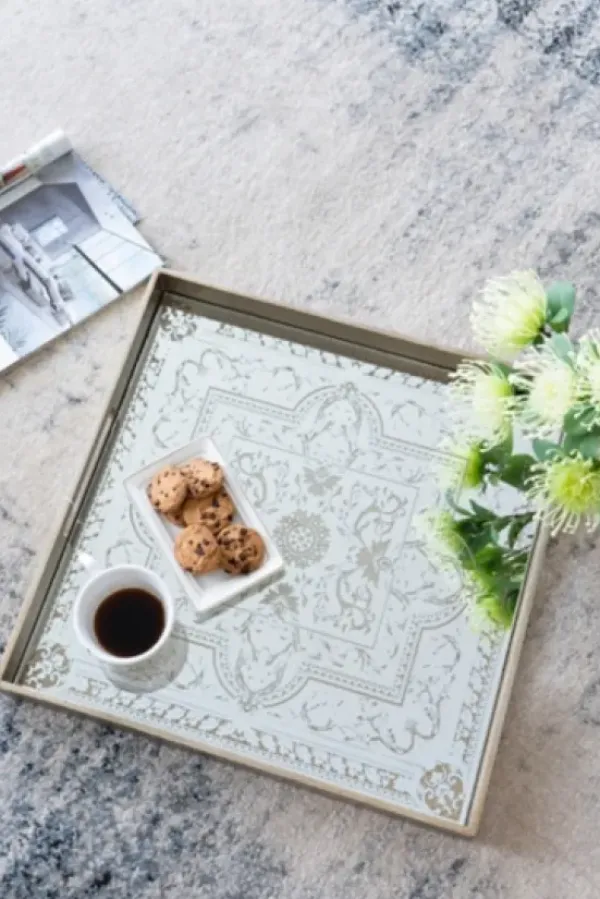 Decorative Trays-Kirkland's Home Ivory And Clover Mosaic Capiz Shell Tray, 17 In. Green/Ivory