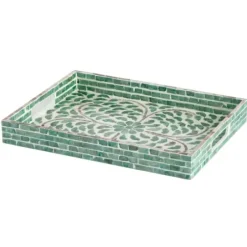 Decorative Trays-Kirkland's Home Ivory And Clover Mosaic Capiz Shell Tray, 15 In. Green/Ivory