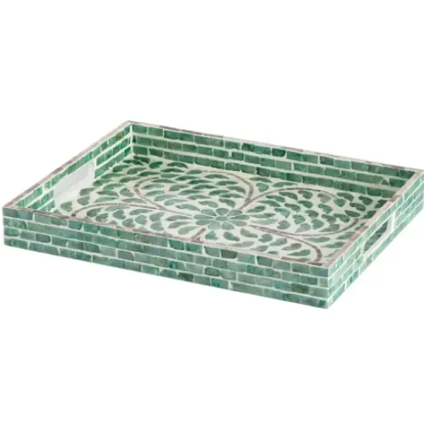 Decorative Trays-Kirkland's Home Ivory And Clover Mosaic Capiz Shell Tray, 15 In. Green/Ivory
