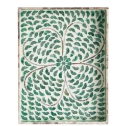 Decorative Trays-Kirkland's Home Ivory And Clover Mosaic Capiz Shell Tray, 15 In. Green/Ivory
