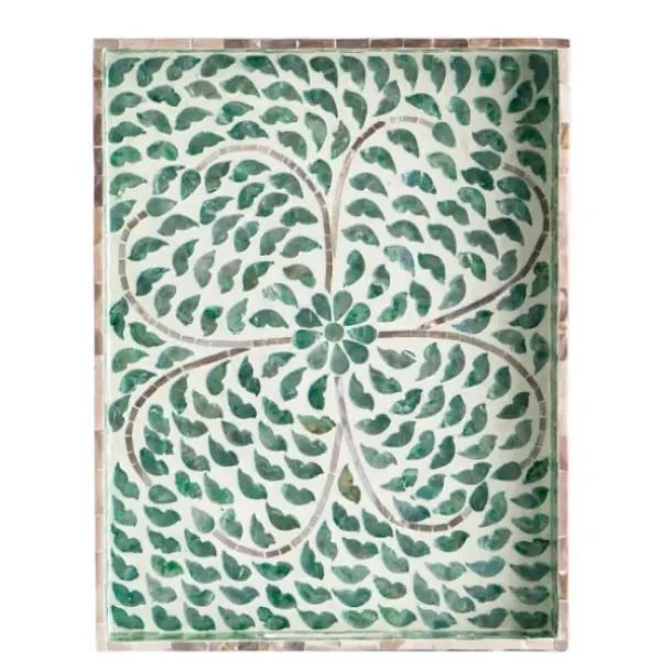 Decorative Trays-Kirkland's Home Ivory And Clover Mosaic Capiz Shell Tray, 15 In. Green/Ivory