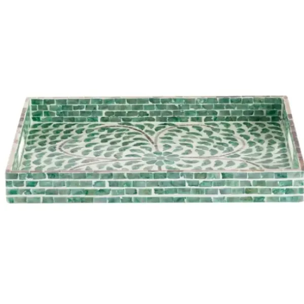 Decorative Trays-Kirkland's Home Ivory And Clover Mosaic Capiz Shell Tray, 15 In. Green/Ivory