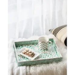 Decorative Trays-Kirkland's Home Ivory And Clover Mosaic Capiz Shell Tray, 15 In. Green/Ivory