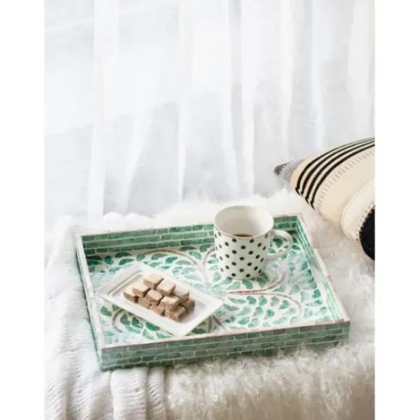 Decorative Trays-Kirkland's Home Ivory And Clover Mosaic Capiz Shell Tray, 15 In. Green/Ivory