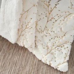 Blankets & Throws-Kirkland's Home Ivory And Gold Metallic Branches Throw Gold/Ivory
