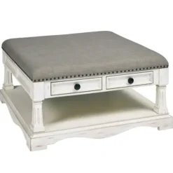 Coffee Tables-Kirkland's Home Ivory And Gray Upholstered Square Coffee Table Ivory/Gray