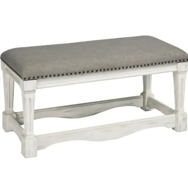 Benches & Ottomans-Kirkland's Home Ivory And Gray Wooden Upholstered Bench Ivory/Gray