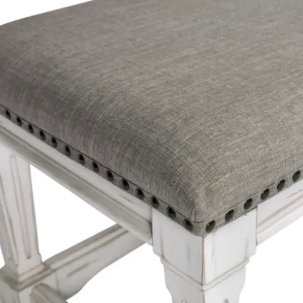 Benches & Ottomans-Kirkland's Home Ivory And Gray Wooden Upholstered Bench Ivory/Gray