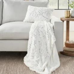 Blankets & Throws-Kirkland's Home Ivory And Silver Metallic Branches Throw Silver/Ivory