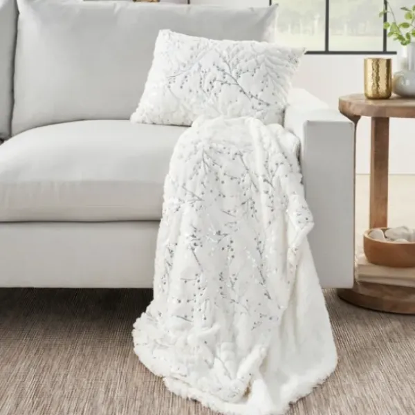 Blankets & Throws-Kirkland's Home Ivory And Silver Metallic Branches Throw Silver/Ivory