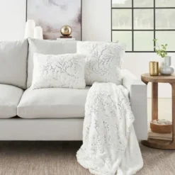Blankets & Throws-Kirkland's Home Ivory And Silver Metallic Branches Throw Silver/Ivory