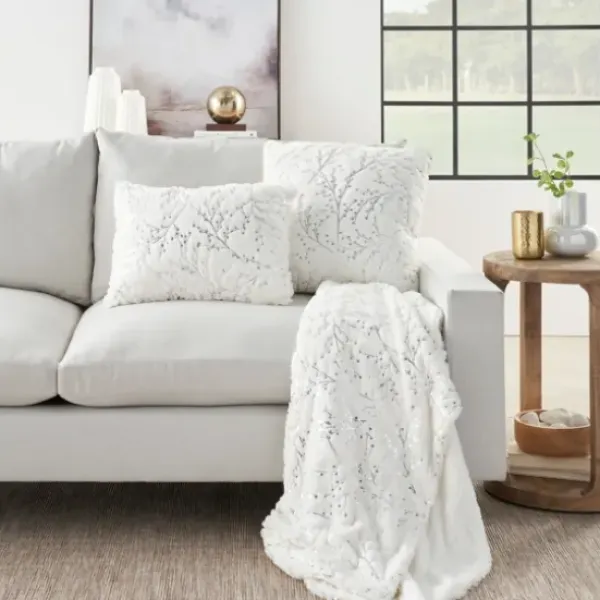 Blankets & Throws-Kirkland's Home Ivory And Silver Metallic Branches Throw Silver/Ivory