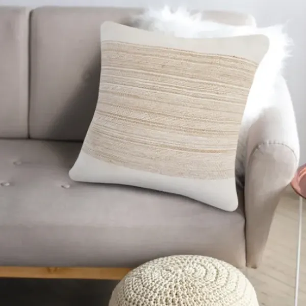 Pillows-Kirkland's Home Ivory Border Natural Close Woven Jute Pillow Ivory/Tan