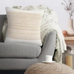 Pillows-Kirkland's Home Ivory Border Natural Close Woven Jute Pillow Ivory/Tan