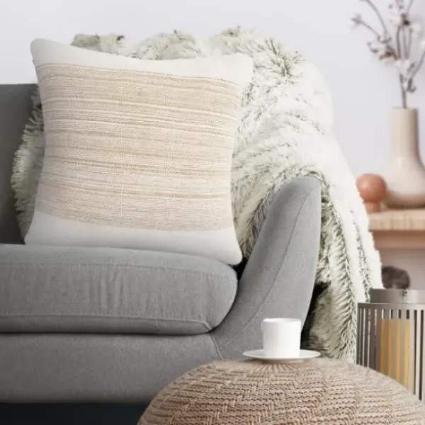Pillows-Kirkland's Home Ivory Border Natural Close Woven Jute Pillow Ivory/Tan